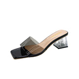 Transparent Crystal Slippers Women Wear 2025 Summer New Rough High Heels Side Cool Slippers Women Summer Wearing Summer HZ0115