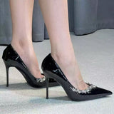 2025 New Pointed Light Mouth Water Drill Patent Leather Fine Heel Single Shoes Autumn Sexy Temperament Fairy Nude High-Heeled Shoes HZ0115