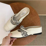 Vintage New Stroke Square Head Height Half Dragged Mary Jane Shoes Female Commuting Outside Wearing Bag Head Shoes HZ0115