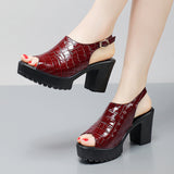 Fish Mouth Patent Leather Crocodile High Heel Sandals Summer White Wedding Shoes Waterproof Table Thick Cheongsam Walking Shoes Coarse Heel Women's Shoes HZ0115