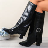 Belt Trouser Boots Women 2025 Autumn And Winter New High-Heeled Long Boots Thin And Knee Fashion Boots Size HZ0115