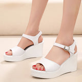 White Toe-Word High Heels 8CM Slope And Women's Waterproof Table Comfortable Loose Cake 33-43 Black Hollow Sandals HZ0115
