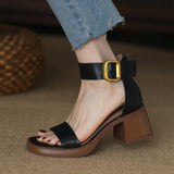 British Style Retro Word With Sandals Woman Heel Back Zipper De-Shoe Summer High Heels Women Coarse HZ0115