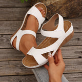 New 2025 Summer Slope And Thick-Soled Sandals Women's Shoes Large-Size With Fish Mouth Magic Stickers HZ0115