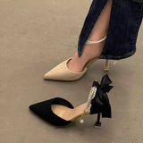 Fashion Word With High Heels Women 2025 Spring And Summer New Pointed Thin Heel Bow Head Hollow Sandals HZ0115
