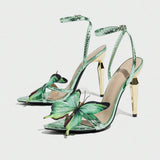 Women's Three-Dimensional Butterfly Decorative Fine High Heel Sandals Green High Heels HZ0115