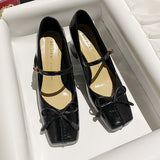 Temperament Rice White Bow Square Head Soft Leather Mary Jane Shoes 2025 Autumn And Winter New Word With Coarse Heel Single Shoes HZ0115