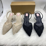 ZA Home 2025 New Pointed High Heels Coarse French Small Design Hollow Weaving Temperament Buntret HZ0115