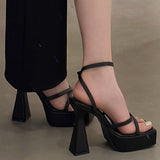 The Waterproof Table Cross-Belt High-Heeled Sandals Summer New European Design Sense Heightening Leg Long High Heels HZ0115