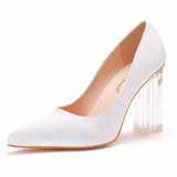 Crystal Square Transparent Heel Pointed Shoes Dance Party Bridal Dress Shoes Silk Silk Dress Dress Long Dress Shoes HZ0115