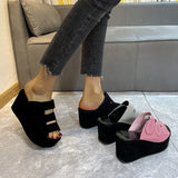 Fashion Slippers Women's 2025 Korean Version Of Spring And Summer Large Code Magic Stick Thick Bottom Slope And Cold Drag Frosted High With Ladies Slippers HZ0115