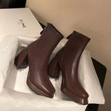 Black High-Heeling Zipper Short Boots Women Autumn And Winter New Short Cylinder Square Head Thick And Martin Boots Waterproof Table Thin Skin Boots HZ0115