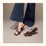 New French Fashion Fine Heel High Heel High Heel Slender Square Bow High Heel Sandals In The Summer Of 2025 HZ0115
