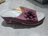 2025 Summer New Slope With Flower Fish Mouth Large-Size Slippers Car Sewing Hollow Women's Leisure Cold Slippers HZ0115