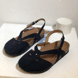 Large-Size Retro Simple Hollowed-In-Head Sandals Women's One-Character Buckle With Flat Velvet Back Empty Single Shoes Wish HZ0115