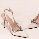 Chain Water Drill High Heel Female Fine Heel Finger Sharp French Single Shoe With Head Sandals Banquet Shoes Light And Comfortable HZ0115