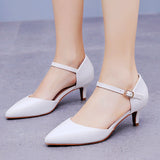 5 Cm White Fine-Heeled Pointed Sandals In Low- Heel Large-Size Women's Wedding Shoes Bride Shoes Large Size Small Size HZ0115