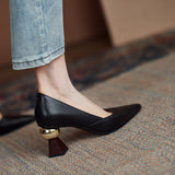 Coarse Heel Single Shoes Women 2025 New Spring Design Sense Niche Temperament And Shallow Tip Soft Leather High Heels HZ0115