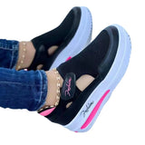 2025 New Large-Size Casual Single-Shoe Women Fly Weave Slope And Magic Sticker Mesh Shoes HZ0115