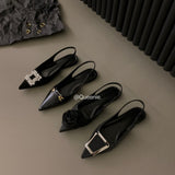French Flat Black Stumbling Bag Head Sandals Women 2025 New Spring And Summer Sharp Drill Temperament Single Shoes HZ0115
