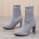 Large-Size Martin Boots Women 2025 New Autumn And Winter Tips And Flying Weave High-Hees Thin Skinny Boots HZ0115