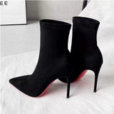 Fine And Elastic Boots Boots Short Boots Black Red Background French Fashion Tip High With The New Thin Boots HZ0115