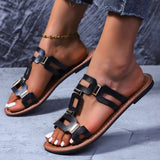 Large-Size Buckle Flat Bottom Slipper Women's New Toe Beach Cold Slippers HZ0115