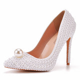 11 Cm Fine Tip Single Shoe Pointy Shoes Large Size Women's Shoes Pearl Wedding Shoes Wedding Shoes Dinner Women's Shoes HZ0115