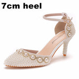 Large-Size High-Heeled Sandals With Beaded Bracelets With Water Drill Sandals White Real Wedding Shoes HZ0115
