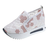 Single-Shoe Women 2025 Spring Korean Version Of The New Lace Mesh Casual Heel High-Shoe High-Shoe Women's Single Shoes HZ0115