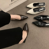 Naipa ~ Vintage Bag Head Half Slippers Women Outside Wearing A Lazy One-Legged Tip-Teller Shoes Coarse Heel Half-Shoe Single-Shoe Female HZ0115
