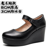 White High-Slope Single-Shoe Round Cheongsam Shoes Shallow Walking Shoes Waterproof Table Thick-Soled Size 43 Magic Sticker Women's Shoes HZ0115