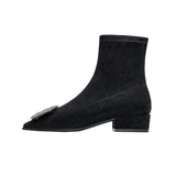 Shine The Artifact! Square Head Showing Thin Elastic Boots In The Short Cylinder With Water Drill Black Thin Skinny Boots HZ0115