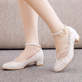 Large-Size 3 Cm Square-Shaped Round-Headed Single-Shoe Wrist Strap Single Shoe Spring And Autumn Lace Wedding Shoes Women's Small White Shoes HZ0115