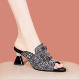 Water Drill Cool Slippers Ms. 2025 Summer New Thick Heel Temperament High-Heeled Slippers Women's Shoes Wearing Fish Mouth Sandals HZ0115
