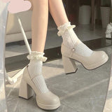Fang Head Mary Treasure Shoes Children Small High Heels Waterproof Wedding Shoes Bridesmaid Shoes Buckle With Thick Heel Single Shoes HZ0115