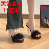 Fairy Hairy Slippers Women Wear 2025 New Net Red Coarse And One-Word Drag Crystal High-Slip Slippers HZ0115