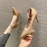 Black Patent Leather Buckle Super High Heel Sexy Name Waterproof Table High Heel Fine Temperament Working Shoes HZ0115