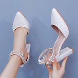 10 Cm Thick Heel Sandals Beaded Sous-Suded Women's Shoes Spring Women's Shoes Light-Mouthed Fashion Thick Heel Sandals HZ0115