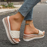Flat-Bottomed Slippers Women Wear 2025 Summer New Flat Bottom Lazy Word Pearl Small Scent Outdoor Leisure Cold Slippers HZ0115