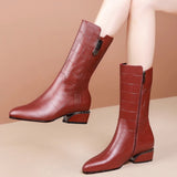 2025 New Autumn And Winter Boots Children Thick Heeled Boots Soft Leather Women's Shoes Winter HZ0115