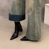 High Heel Thick-Heeled French Small Ankle Boots Women's Shoes 2025 Autumn And Winter Brown Plus Velvet Martin Boots Thin Short Boots HZ0115