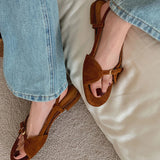 Vintage Word With Flat-Soled Sandals Female Niche Design Toy Vacation Leisure Roman Cool Drag HZ0115