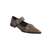 Small Design Trendy Black Pointed Mary Jane Single Shoes Women's Shoes Spring 2025 French Coarse Leather Shoes HZ0115