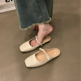 Flat Bottom Bao Head Half Slippers Women's Shoes Wear 2025 Spring And Summer French Mary Jane Half-Shoe Breathable Comfortable HZ0115