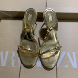 ZA 2025 Spring New Buckle With Stylish Metal Fine High Heels Golden Dew Temperament Sexy Shoes HZ0115