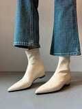 French Soft Leather Tips Inside The Thin Skin Boots Women Autumn And Winter Plus Velvet Black And Soft Bottom Short Boots HZ0115