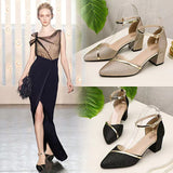 2025 Spring New One-Word Buckle Head Sandals Women's Korean Version Of Thick Heel High Heels Tips Hollow Daily Women's Sandals HZ0115