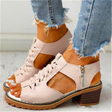 2025 Summer New Women's Shoes Korean Version Of Coarse Sandals Side Zipper Leisure Slope And Solid Color Coarse Large-Size Sandals Women HZ0115