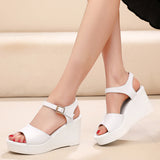 Head Layer Of Cow Skin Summer New Thick-Bottomed Beach 11CM Slopes And Women's Sandals High Heel Waterproof Table Comfortable Pine Pastry Fish Mouth Shoes HZ0115